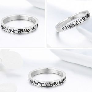Never Give Up Quote Silver Ring – US 6 7 8