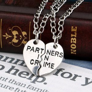 Partners In Crime Silver Plated Heart Apart Necklace for 2