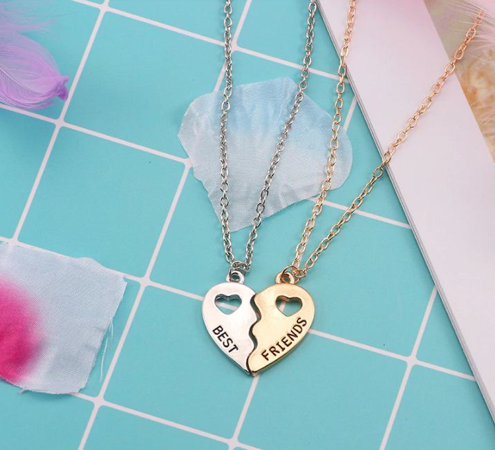 3pcs Girls' Bff Heart Shaped Zinc Alloy Pendant Necklace With Glitter  Design, Magnetic Closure. Perfect Birthday Gift For Best Friends | SHEIN  Singapore
