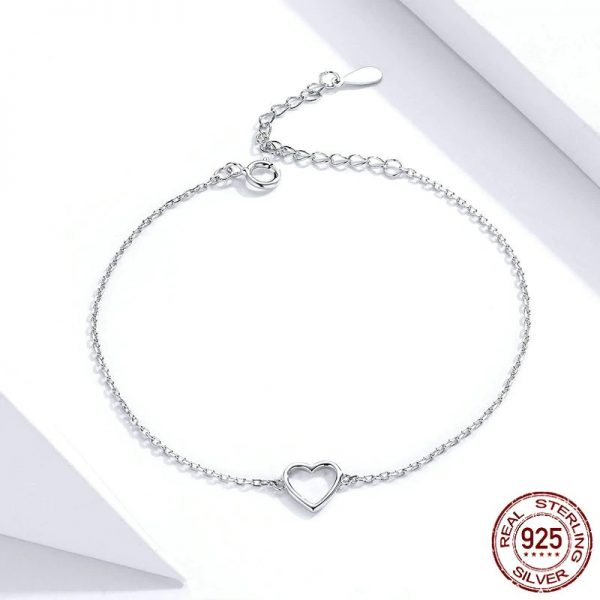 925 sterling silver heart bracelet, heart pendant bracelet, heart chain
