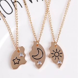 Sun Moon Star Necklaces for 3 – Universe Best Friend Necklace Set for 3
