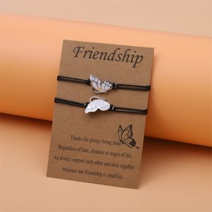 Butterfly Handmade Adjustable Black Rope Best Friend Bracelet for 2 (with card)